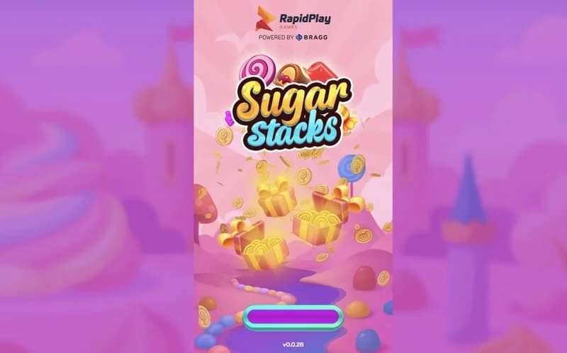 Sugar Stacks – įkrovimo ekranas su RapidPlay Games logotipu